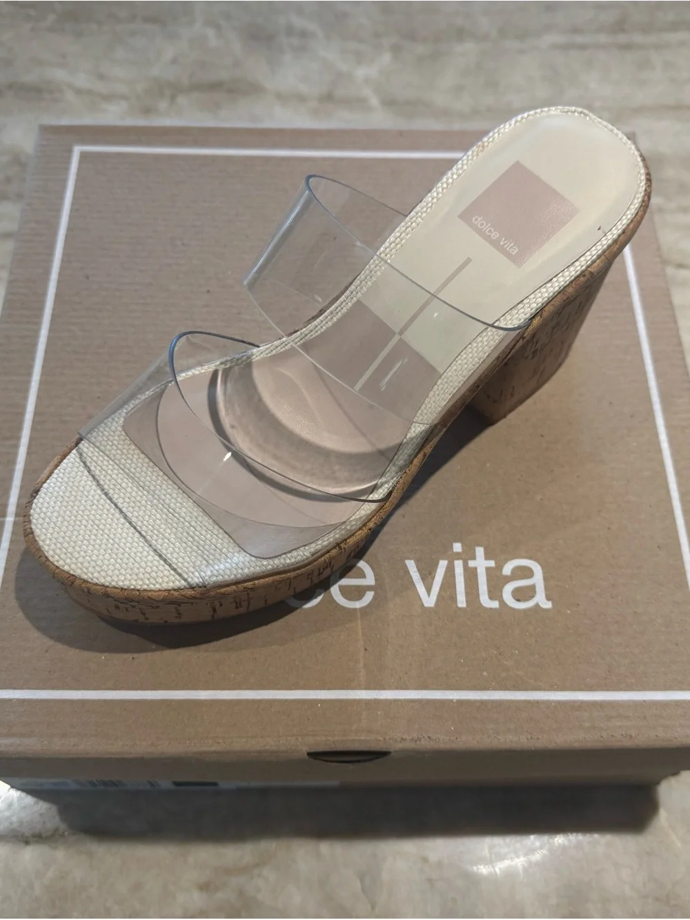 Dolce Vita Clear-Strap Cork Platform Wedge in Nude/Cork NWT